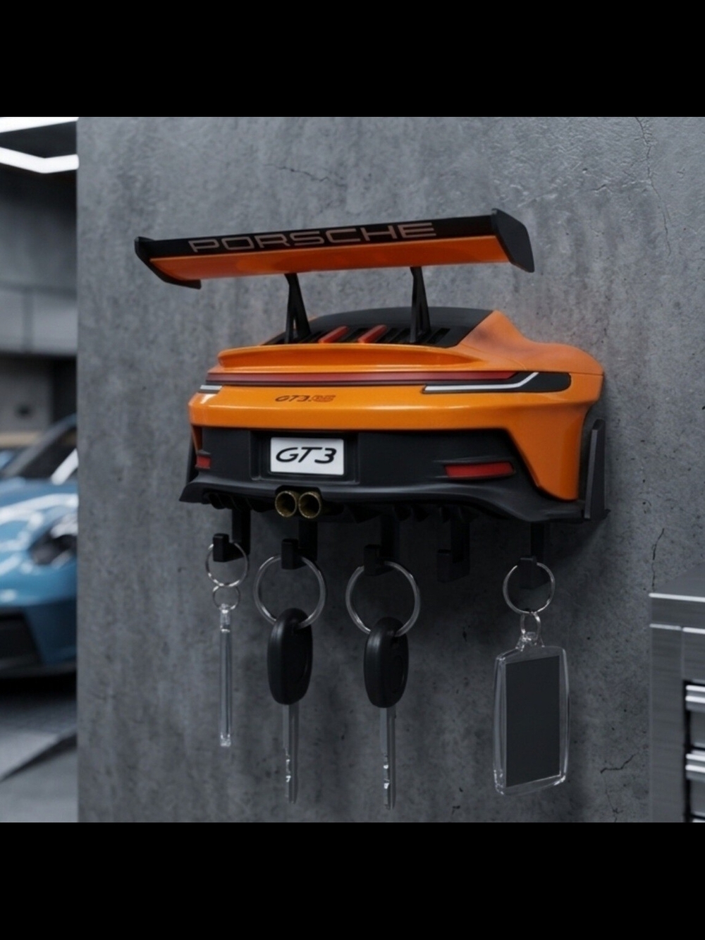 Porsche GT3 Wall-Mounted Key Hanger - Orange - Garage Decor
